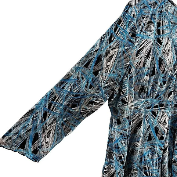 Dressbarn Womens Blouse 22/24 Blue Chocolate Brown Cream Abstract Stripes Draped - Picture 6 of 8